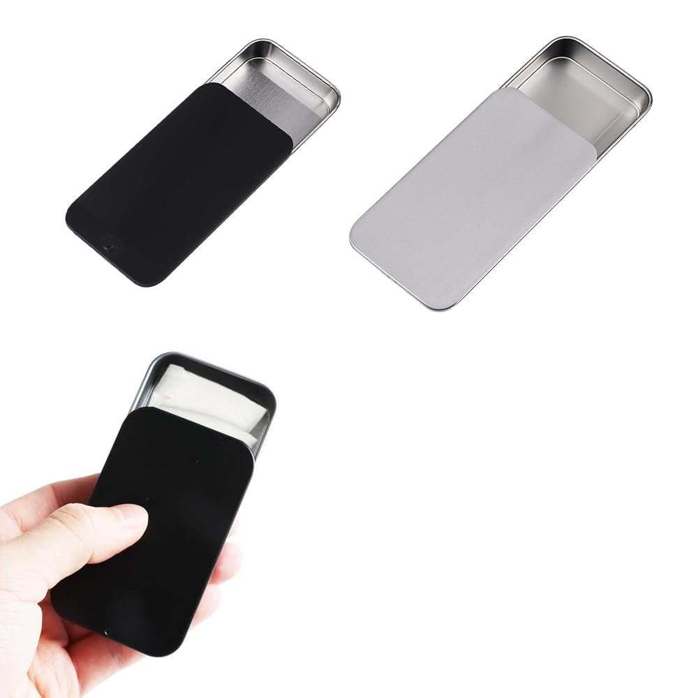 2 Pack Tin Metal Container for Zyn, Slide Top Pouch Holder Snus Can, Storage Case for Pouch, Gift for Men and Women, Black and Silver